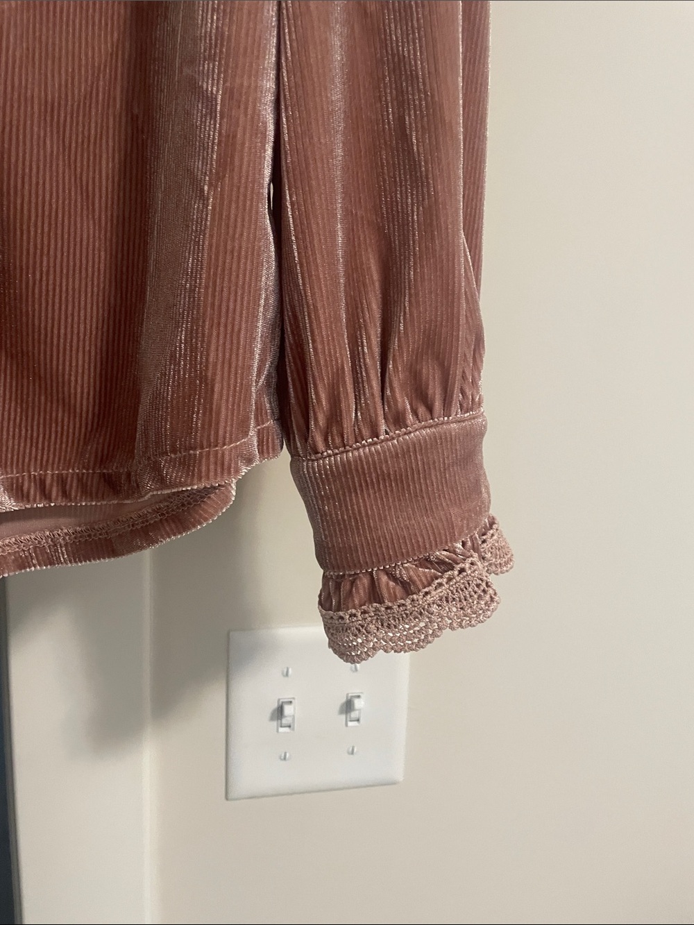 Velvet Ruffle Button-Front Shirt - Dusty Rose - Picture 3 of 5